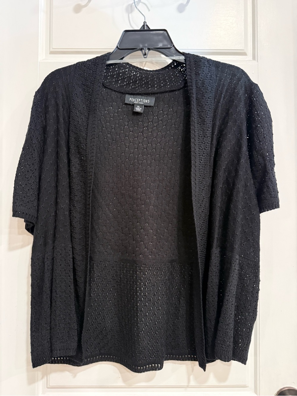 Perceptions New York XL Black Open Knit Short Sleeve Cardigan Sweater